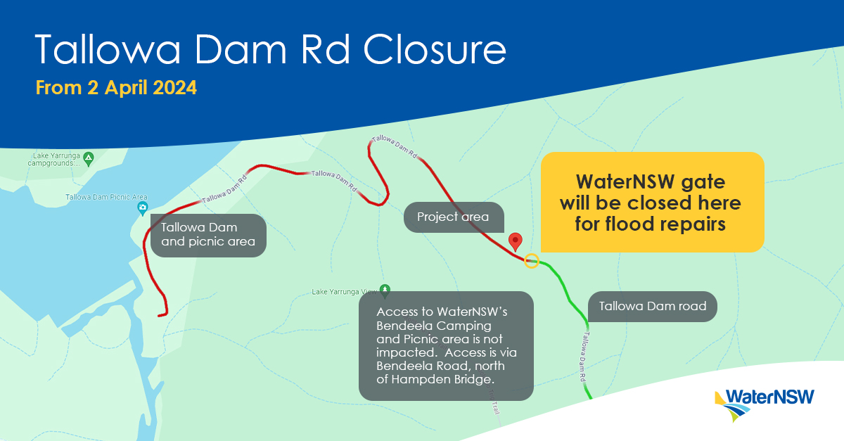 Map indicating the closure point of Tallowa Dam Road